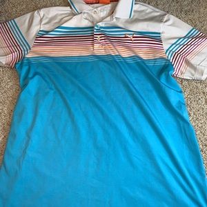 Puma golf polo; blue with colored stripes